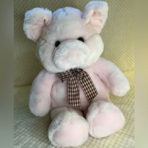 Adorable CarltonCards Pink Plush Pig with Checkered Bow Stuffed Animal Toy